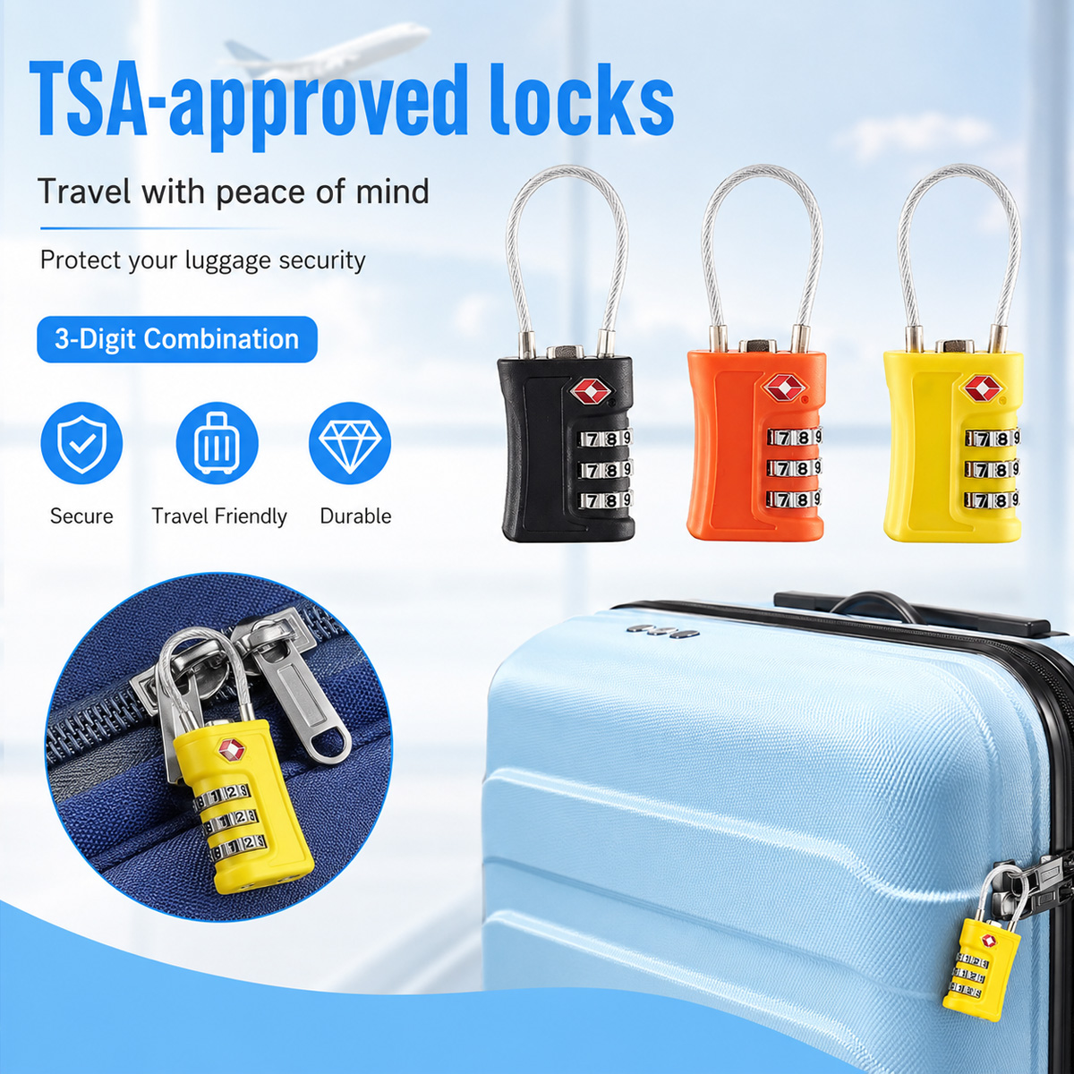 TSA Approved Luggage Lock 3 Di - Cable Lock Combination review and price
