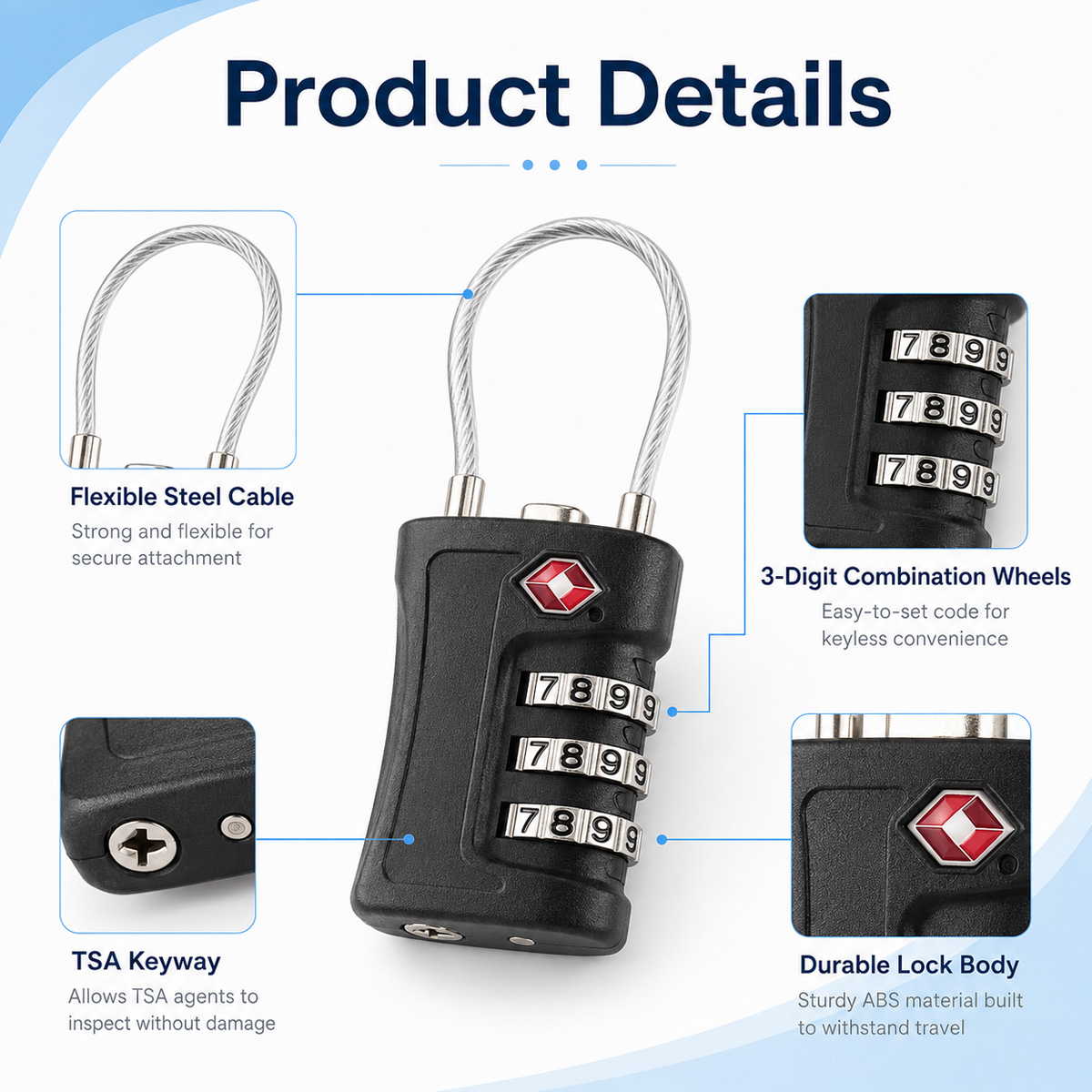 TSA Approved Luggage Lock 3 Di - Cable Lock Combination review and price