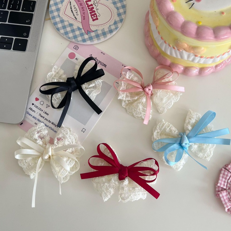 2pcs/set Cute Lace Bow Hair Cl - Travel Accessories Kids review and price
