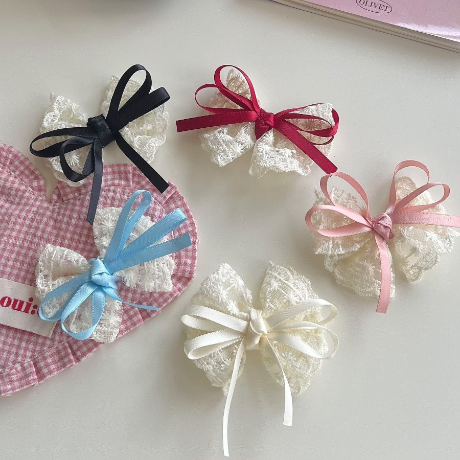 2pcs/set Cute Lace Bow Hair Cl - Travel Accessories Kids review and price